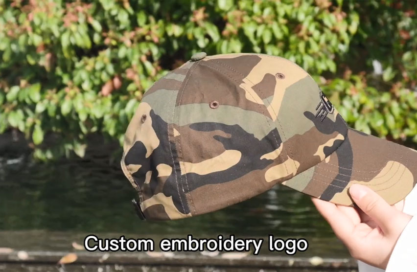 Gorra de béisbol militar de camuflaje de 6 paneles con logotipo bordado personalizado al por mayor