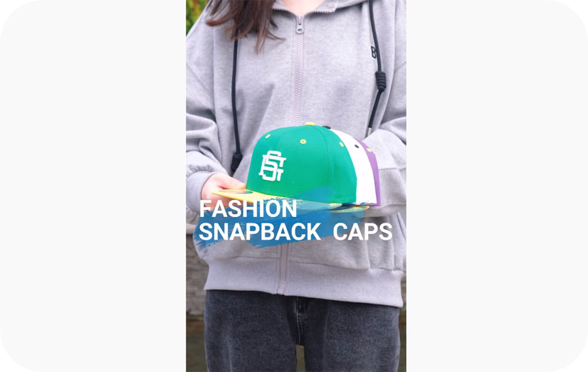 Pantalla de vídeo personalizada de dos tonos de borde plano 6 panel Snapback sombreros