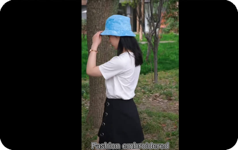 Visualización de vídeo de los sombreros de cubo impresos de teñido personalizado